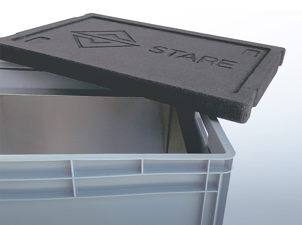Große Stare-Box mit Deckel, graue Transportbox zur Kühlung mit Deckel, STARE Kühlbox mit Deckel